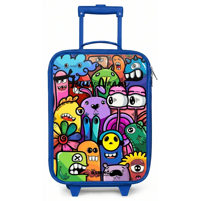 Grappige kleurrijke monsters Kinderkoffer - Blauw klein -zz3dotto