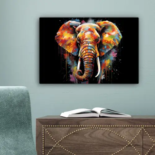 Olifant - Graffiti - Zwart - Dieren - Kleuren canvas 2cm klein -sfeer4