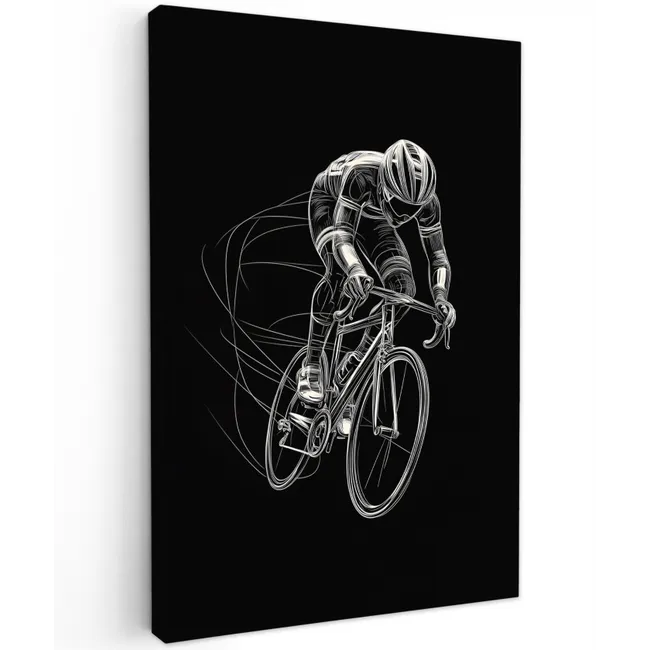 Lijntekening - Wit - Wielrennen - Snelheid Tuinposter op houten frame 2 cm dik klein -3d