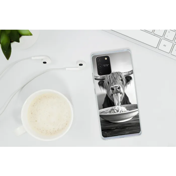 Schotse Hooglander - Spaghetti - Dieren - Zwart wit Telefoonhoesje Samsung Galaxy S10 Lite klein -oordopS10Lite