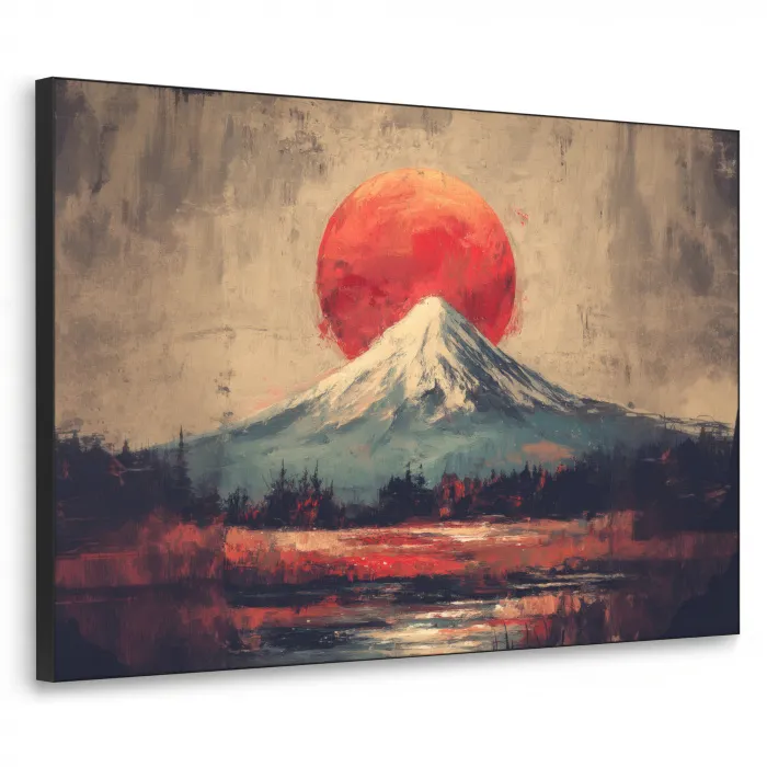 Bergtop - Sneeuw - Zon Textielframe zwart klein -3d