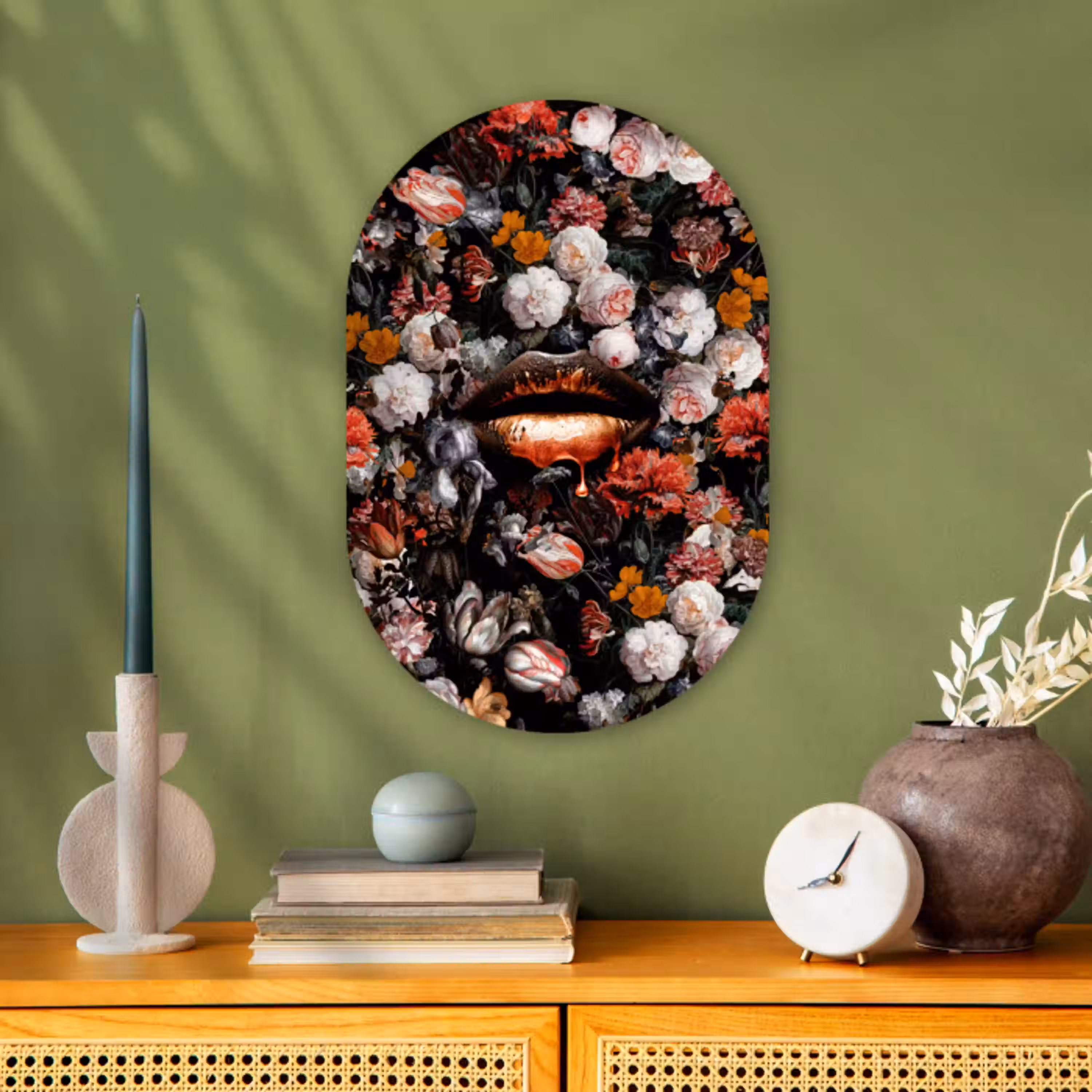Lippen - Bloemen - Verf - Oranje - Kunst - Abstract - Oude meesters Wandcirkel Ovaal Forex klein -sfeer2