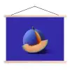 Meloen - Blauw - Oranje - Kunstzinnig textielposter latten blank klein -3d
