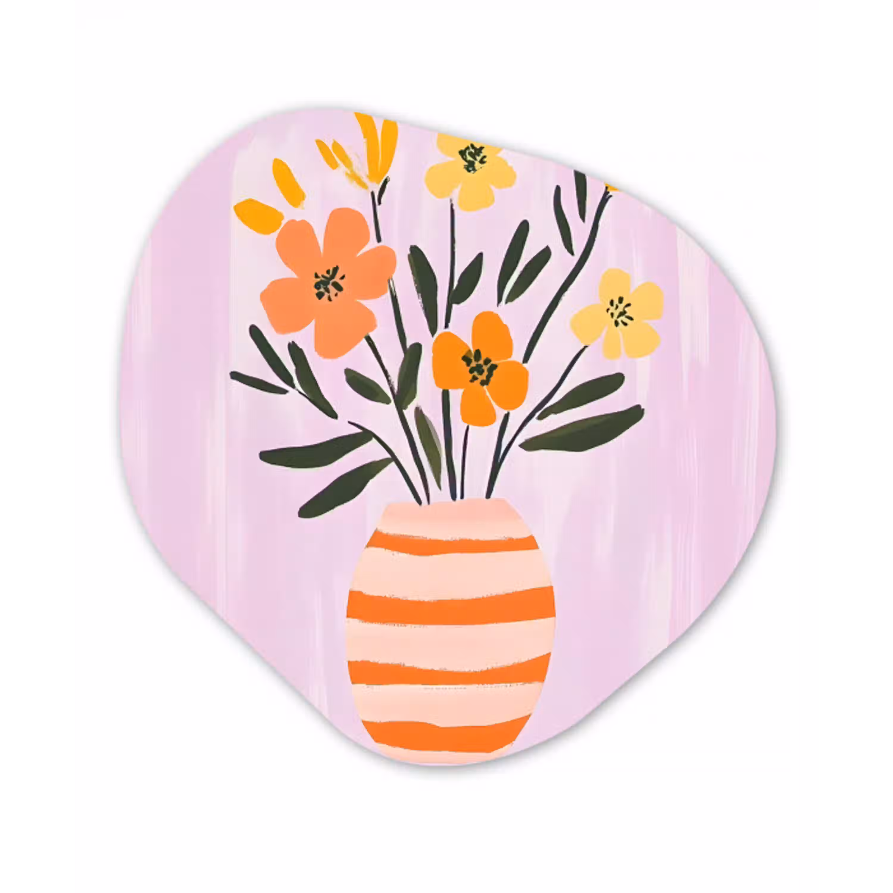 Vaas - Gestreept - Bloemen - Oranje Wandcirkel Organisch Forex 3mm klein -3d