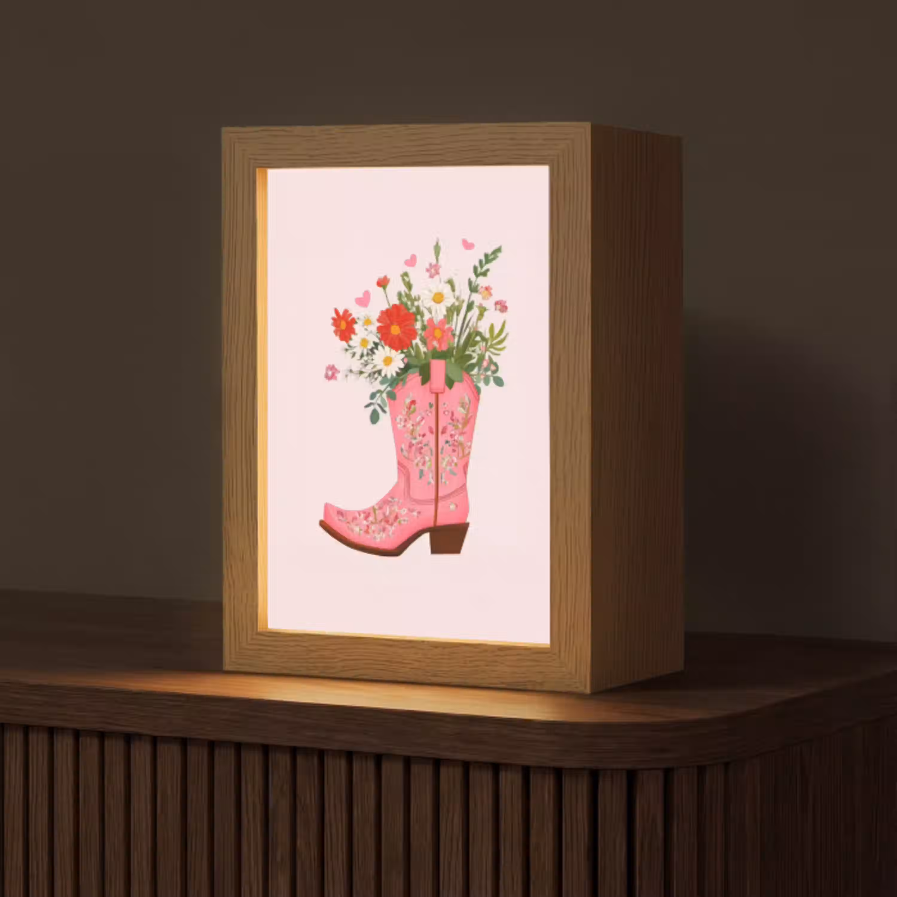 Cowboylaarzen - Roze - Boeket - Bloemen Light Box met kabel (Tafellamp) klein -z3d_website