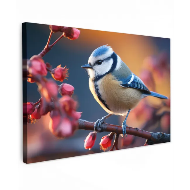 Outdoor Canvas Print - Blue tit at Blossoms
