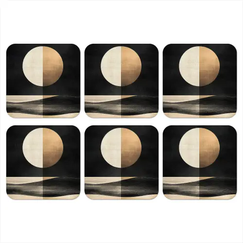 Maan - Cirkel - Goud onderzetter kurk middel -3d