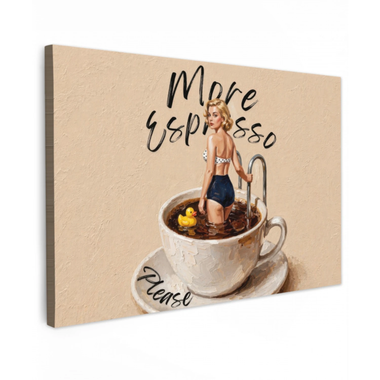 More espresso - Koffie - Eend Tuinposter op houten frame 2 cm dik klein -3d