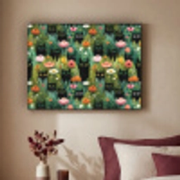Katten - Bloemen - Kleurrijk Textielframe zwart klein 947 -sfeer1