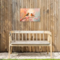 Roodborstjes - Sierlijk - Bloesemtak Tuinposter op houten frame 2 cm dik klein -sfeer4