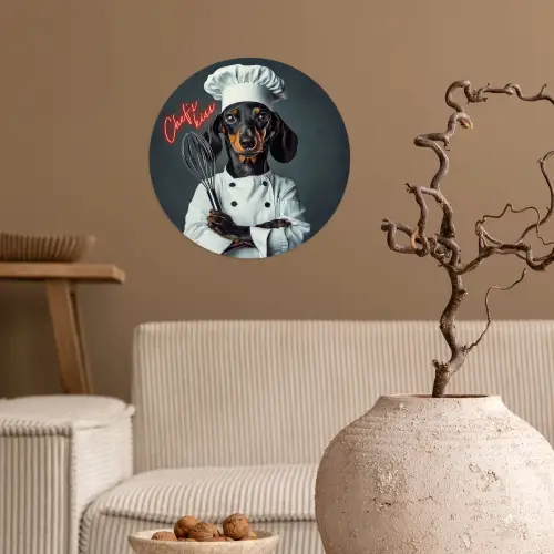 Quote - Neon - Hond - Kokskleding Wandcirkel behangsticker klein -sfeer1