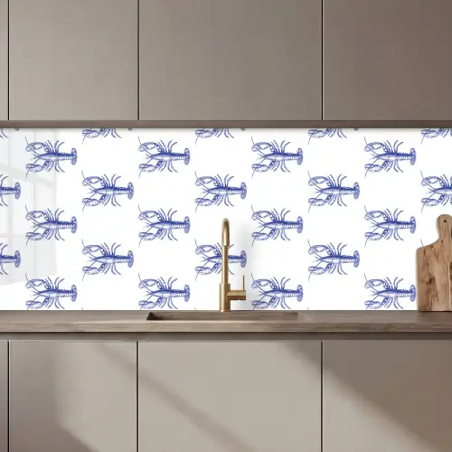 Kreeften - Patroon - Blauw - Wit keuken achterwand 2 middel zz_3dshopping
