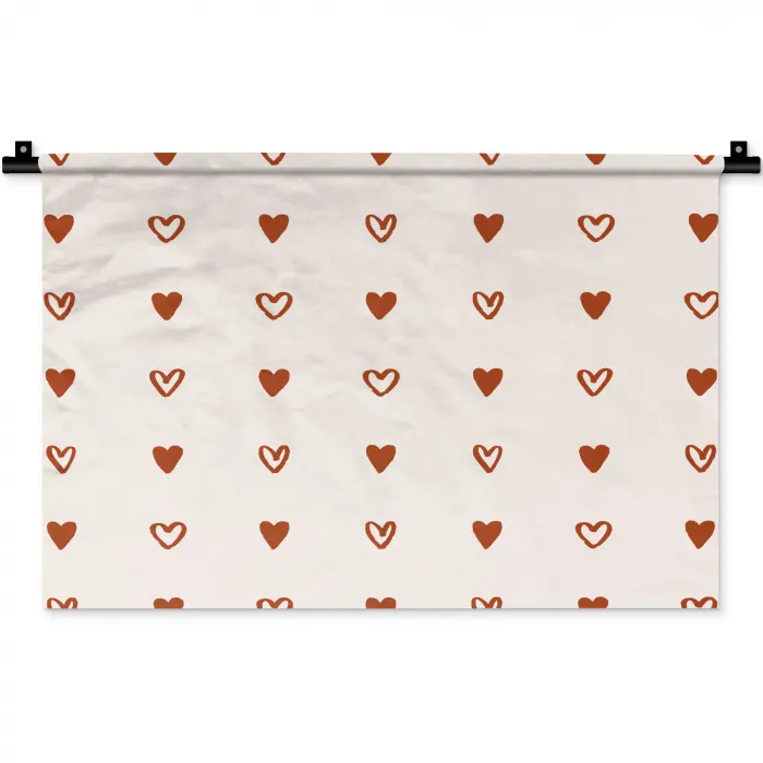 Crème - Rood - Hartjes - Patroon Wandkleed katoen klein 269 -zz3d