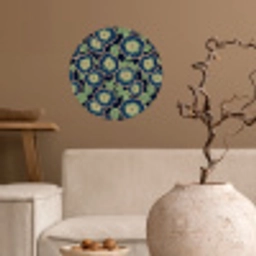 Bloemen - Borduurwerk - Patroon - Blauw - Groen Wandcirkel behangsticker klein 186 -sfeer1