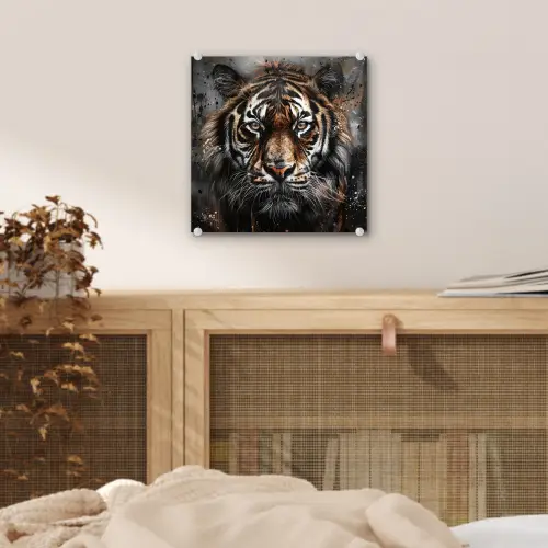 Tijger - Dieren - Portret - Luxe - Zwart plexiglas 5mm klein -sfeer4