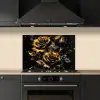 Bloemen - Goud - Zwart - Kunst keuken achterwand spatscherm klein -sfeer1
