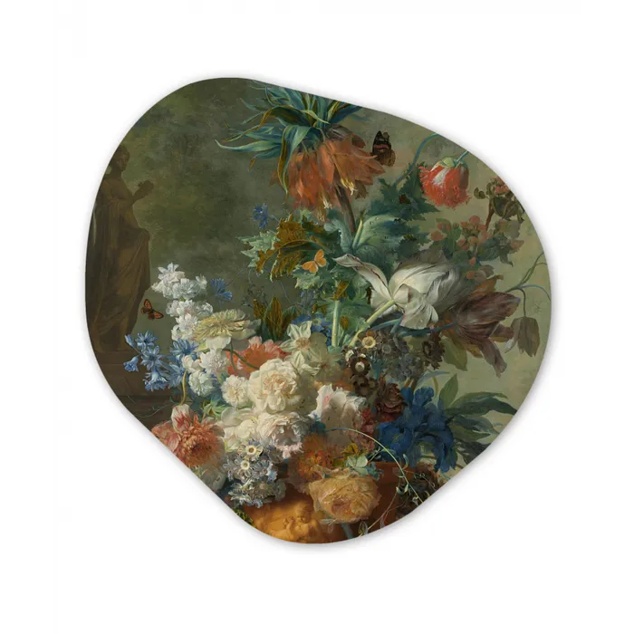 Stilleven met bloemen - Schilderij van Jan van Huysum Wandcirkel Organisch Forex 3mm klein -3d
