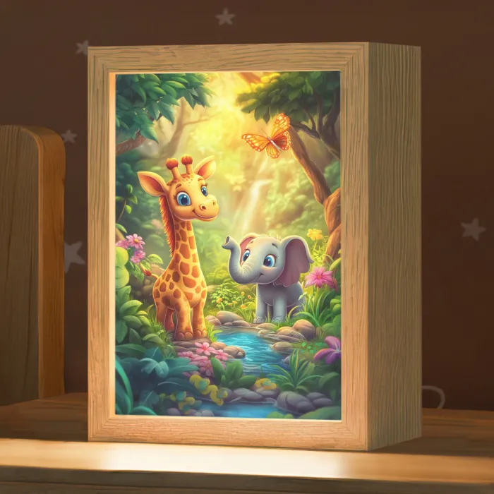 Giraf - Olifant - Bloemen - Jungle Light Box met kabel klein -zzz_3d_website