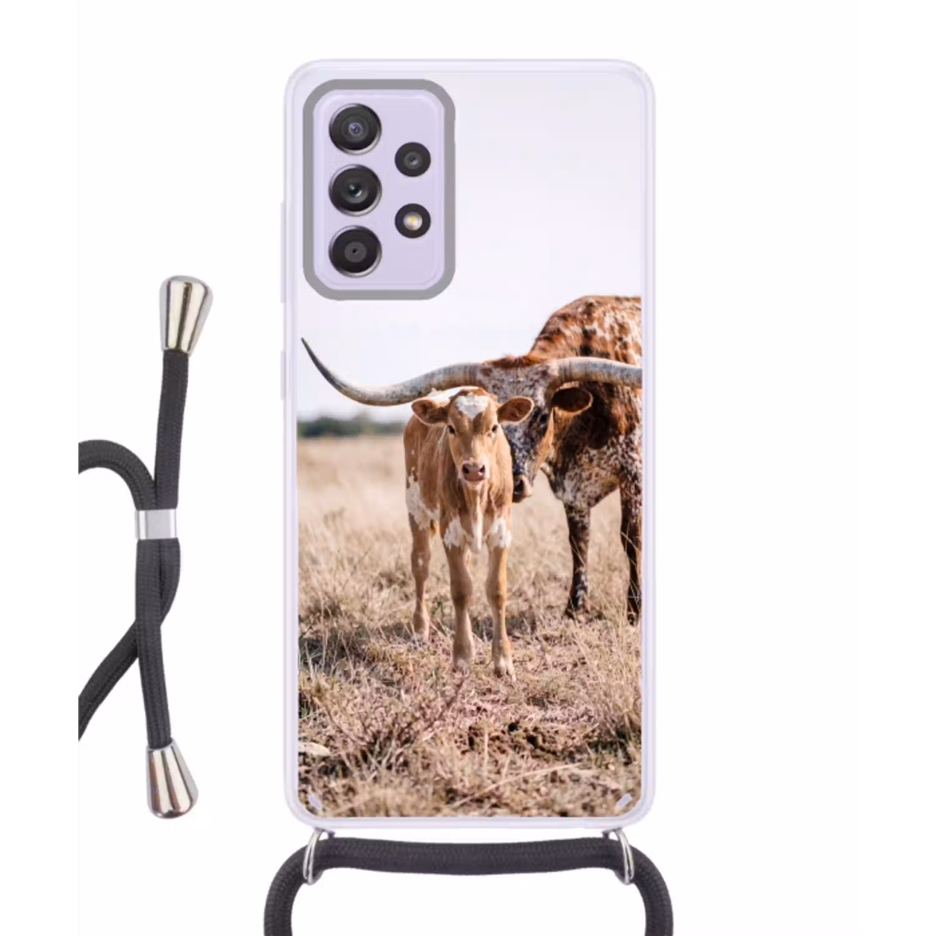 Texas Longhorn - Kalf - Weide - Dieren Hoesje Samsung Galaxy A52 5G met koord klein -3d