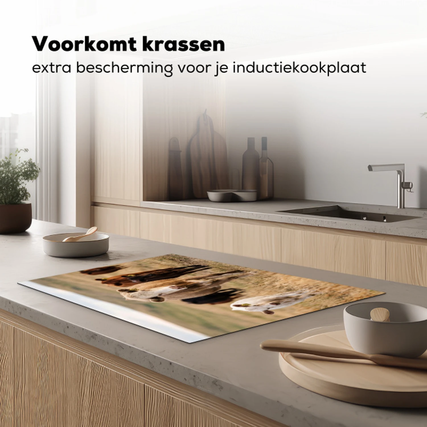 Runderen - Kudde - Landschap - Weide - Rustig Inductie beschermer vinyl 3mm klein -sfeer1