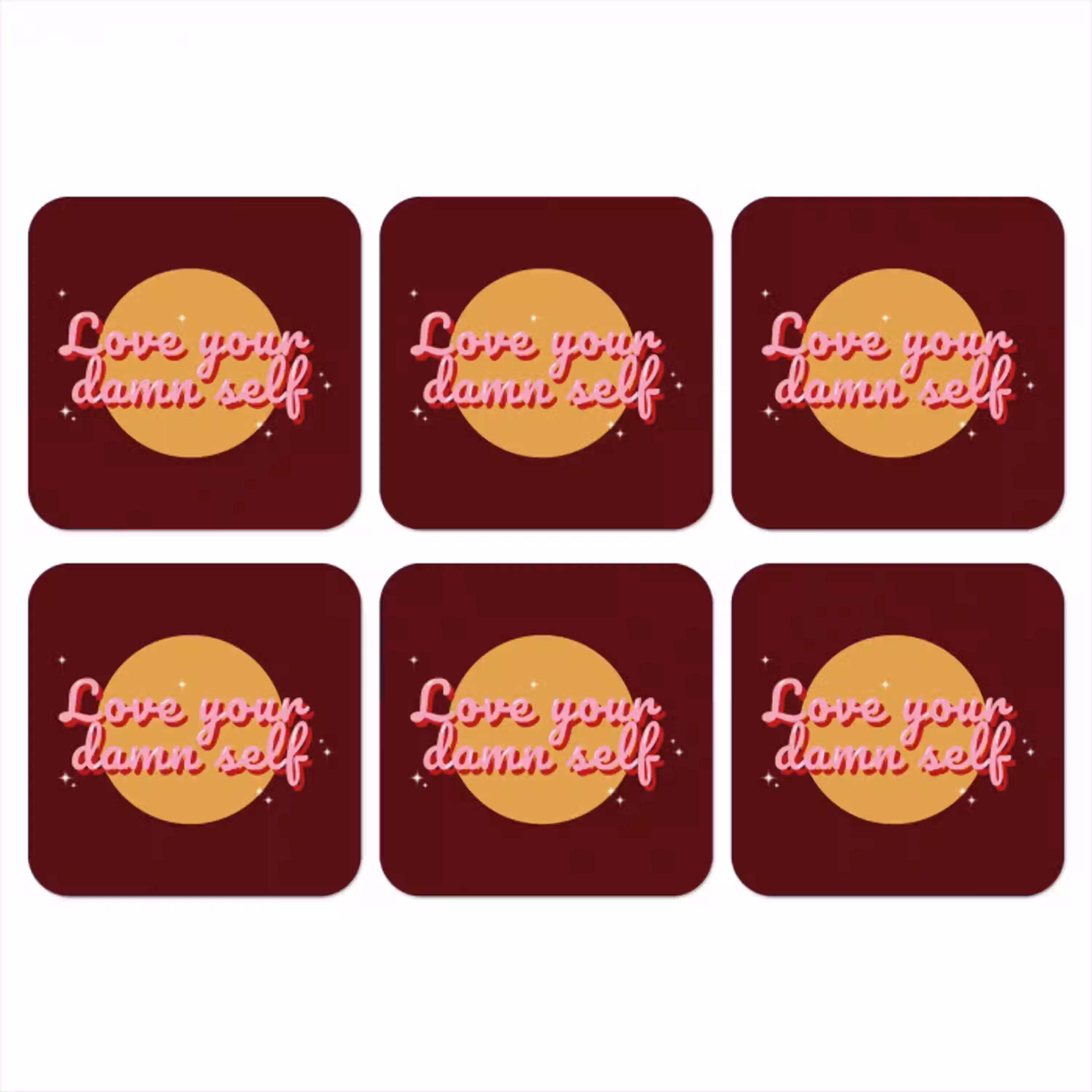 love your damn self - Cirkel - Glitter - Rood onderzetter kurk middel -3d