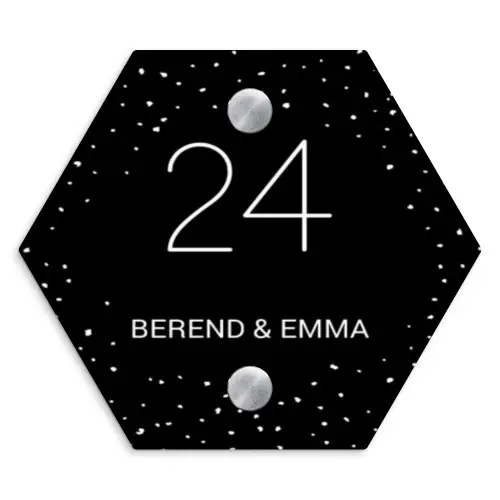 Zwart met stippen - Klassiek Naambord Hexagon klein -3d