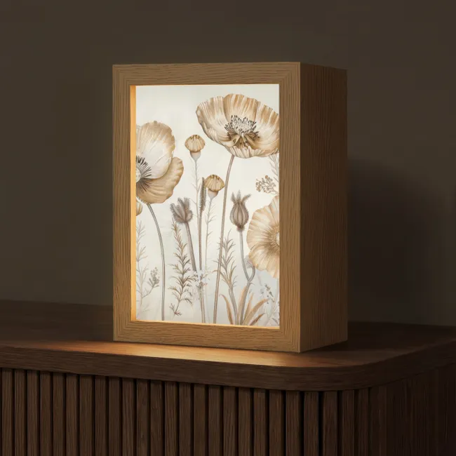 Table Lamp - Flowers - Beige - Nature - Illustration