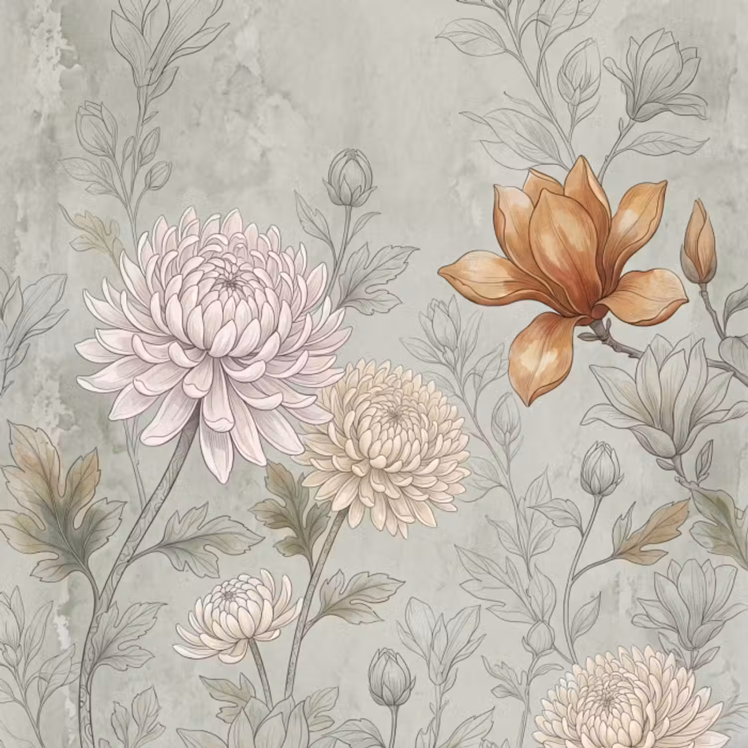 Behang - Illustratie - Bloemen - Groen