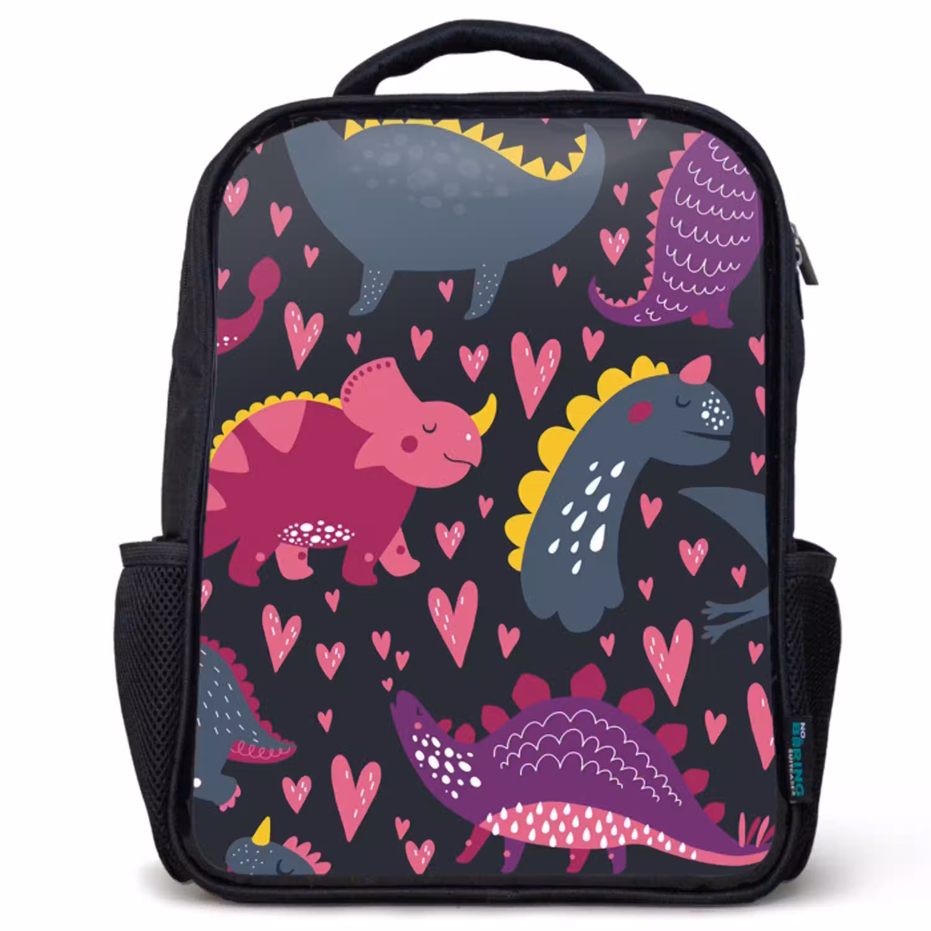 Dinosaurus - Kind - Patronen - Roze - Meisjes Rugzak - Zwart middel -3d
