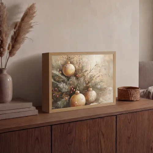 Kerst - Kerstballen - Beige - Goud Light Box met batterij (Wandlamp) middel -sfeer2