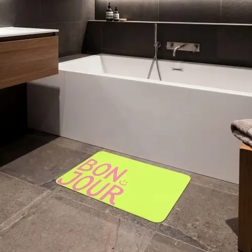 Groen - Smiley - Bonjour - Roze Badmat klein -sfeer3