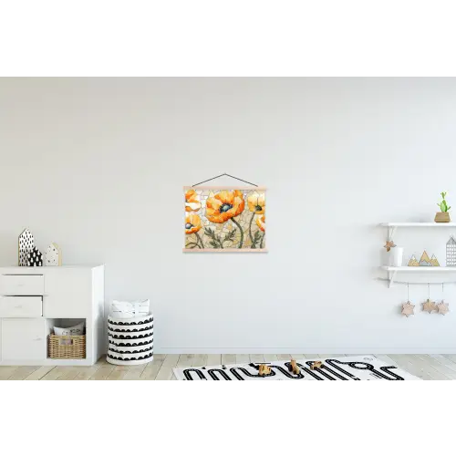Klaprozen - Oranje - Mozaïek - Bladeren textielposter latten blank klein -kinderkamer
