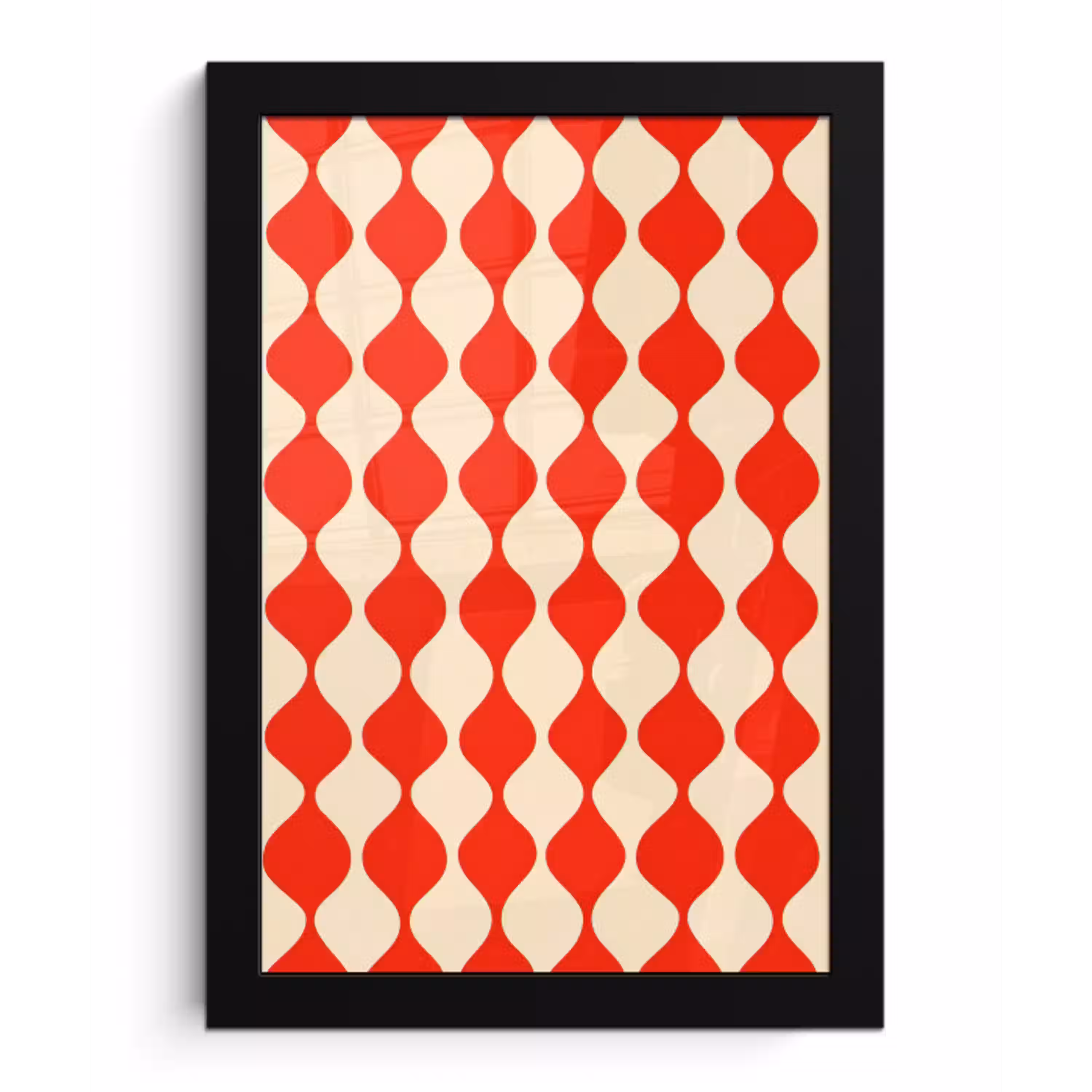 Golvend patroon - Retro - Rood - Beige fotolijst zwart zonder passe partout klein 224 -3d