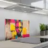 Vrouwengezicht - Krantenpapier - Abstract - Roze keuken achterwand spatscherm klein -3d_schuin