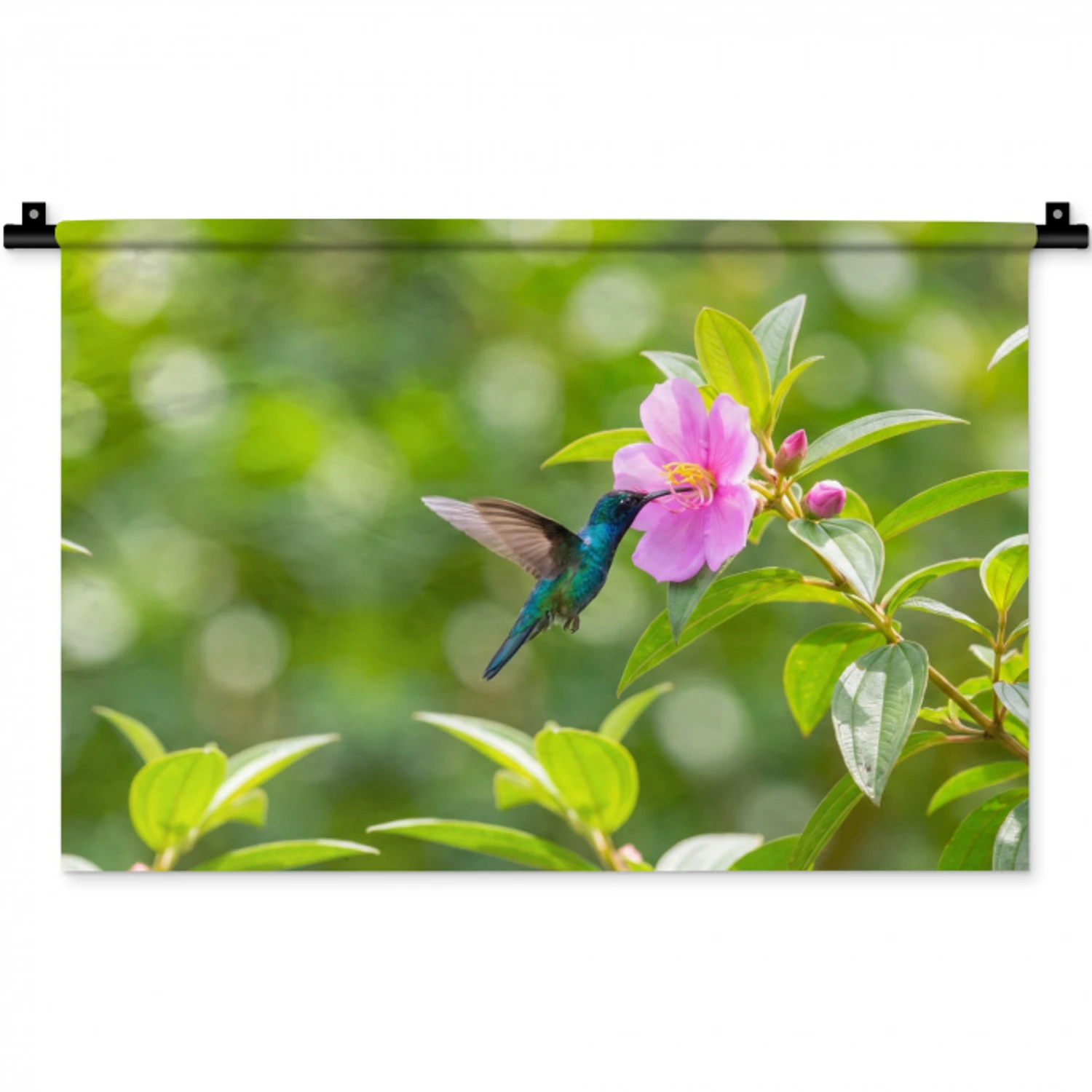 Kolibrie - Bloem - Natuur - Groen Wandkleed katoen klein -zz3d