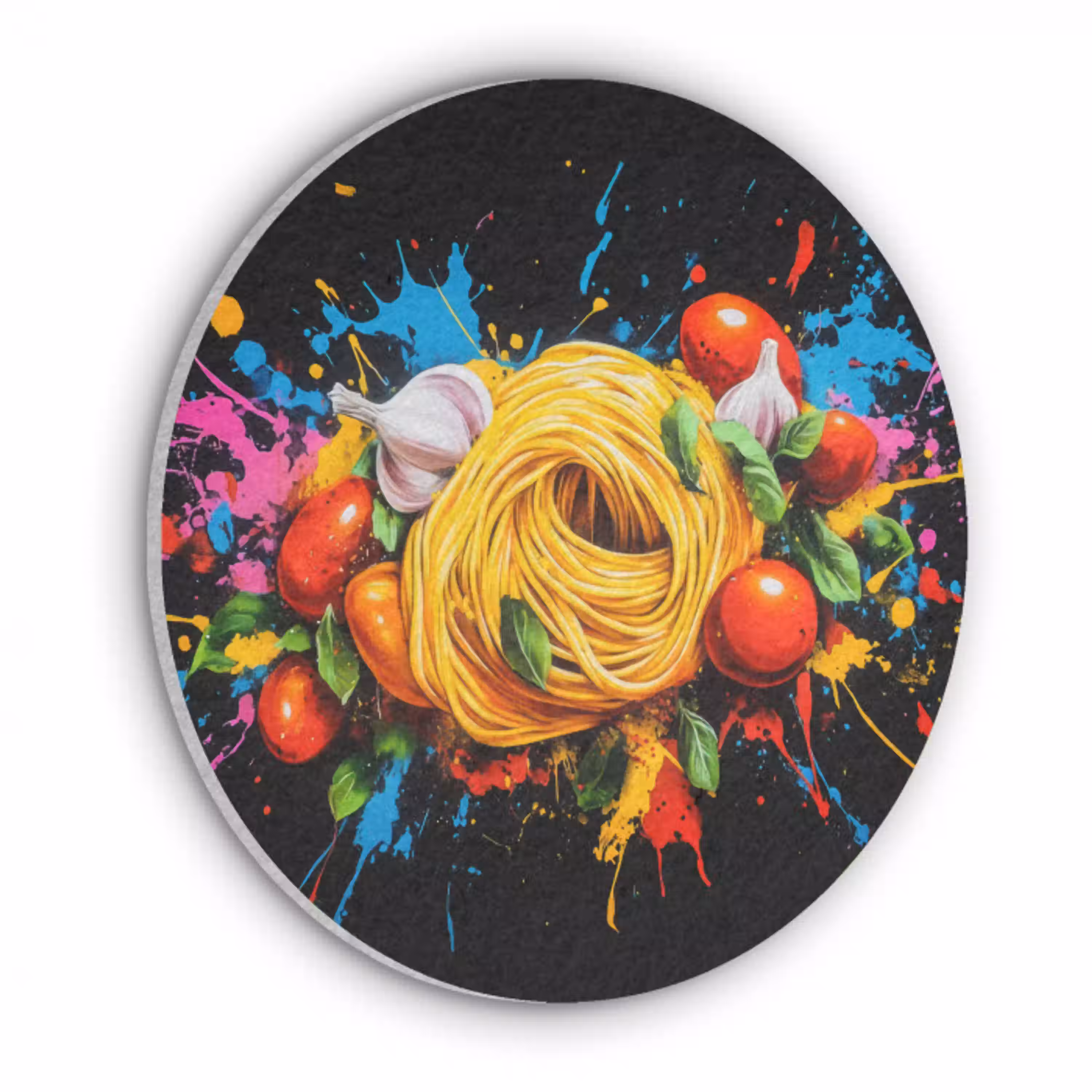 Spaghetti - Graffiti - Verf - Kleurrijk - Eten - Modern Akoestische PET Vilt - Rond klein -3d