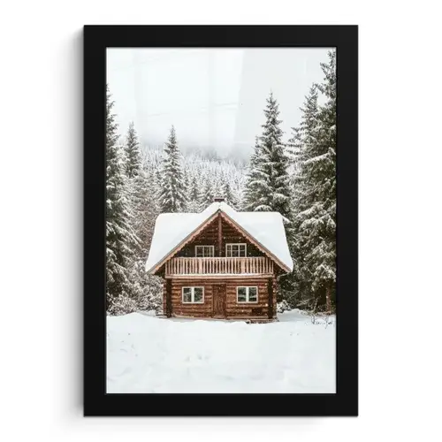 Huis - Bos - Winter - Natuur - Sneeuw fotolijst zwart zonder passe partout klein -3d