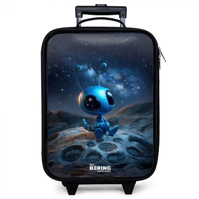 Blauw buitenaards wezentje onder sterrenhemel Kinderkoffer - Zwart klein -zzz_website3d