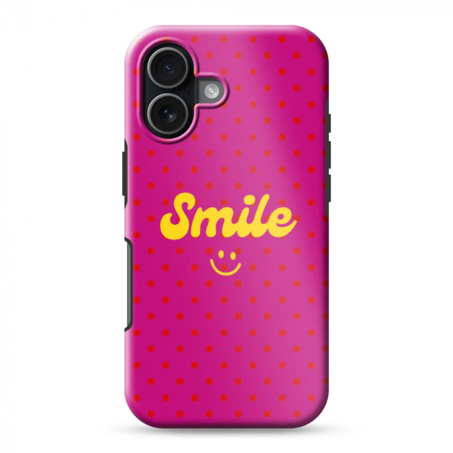 Smile - Stippen - Geel - Smiley - Roze Toughcase MagSafe Apple iPhone 17 klein -3d
