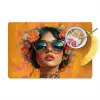 Vrouw - Bloemen - Aesthetic - Oranje Placemat vinyl groot -zzzproduct_Kitchenyeah-website