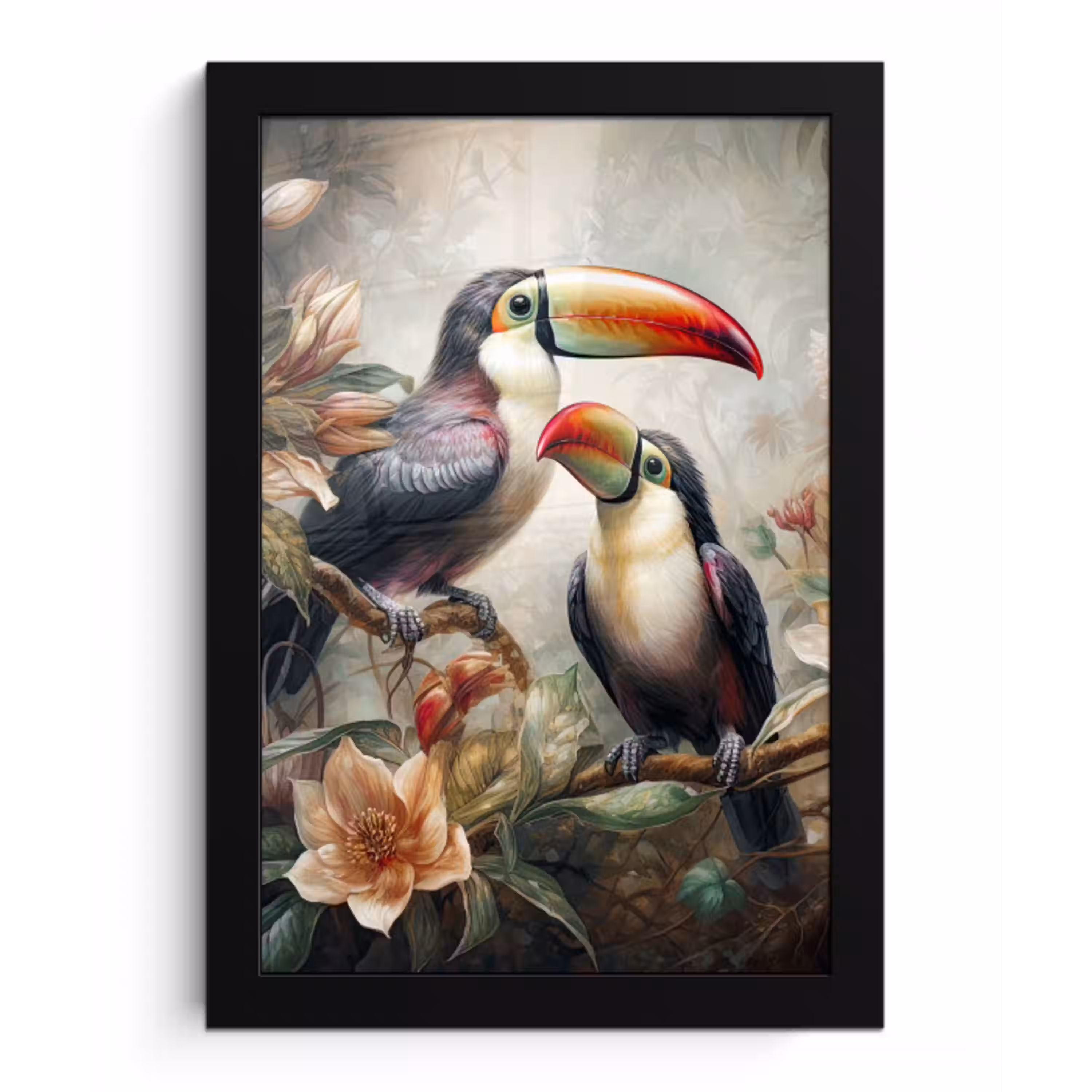 Toekan - Vogels - Bloemen - Jungle fotolijst zwart zonder passe partout klein -3d