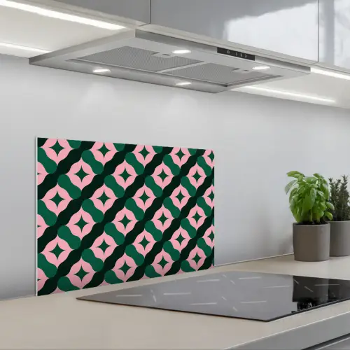 Groen - Roze - Retro - Sterren keuken achterwand spatscherm klein 900 -3d_schuin