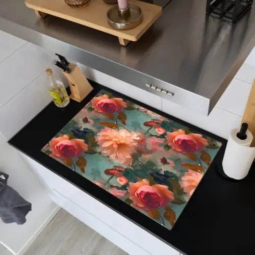 Roze - Patroon - Bloemen Inductie beschemer met haakjes klein 777 -sfeer1