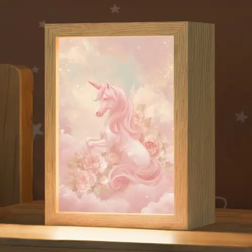 Eenhoorn - Wolken - Roze Light Box met kabel klein -zzz_3d_website
