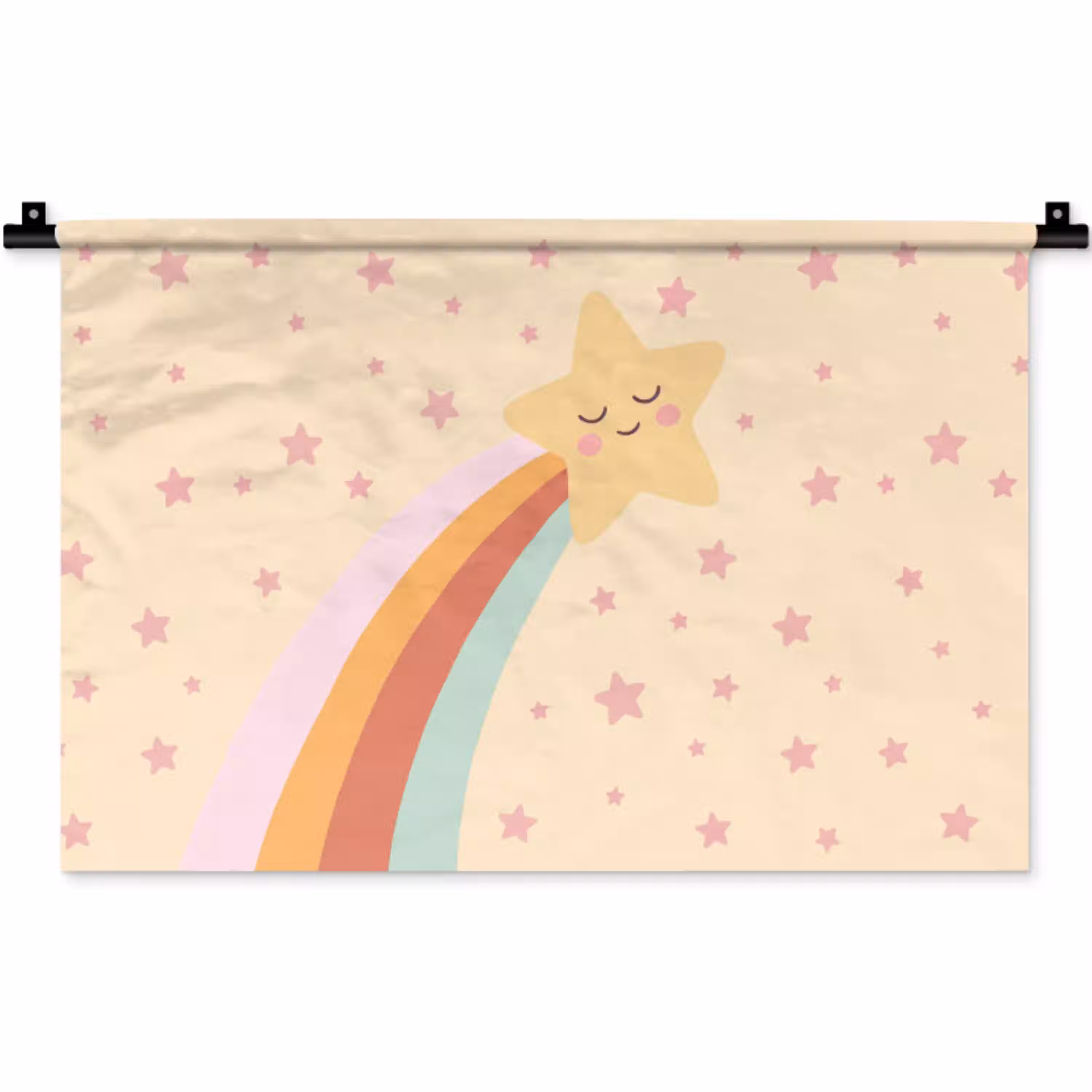Ster - Regenboog - Nacht - Illustratie - Pastel Wandkleed katoen klein -zz3d