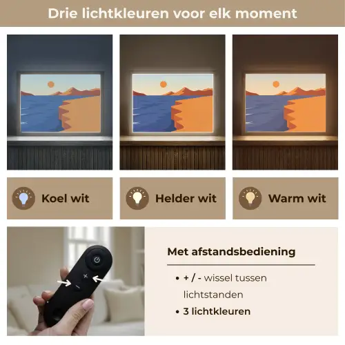 Landschap - Bergen - Zon - Zee Light Box met batterij (Wandlamp) middel -USP_lichtkleurNL