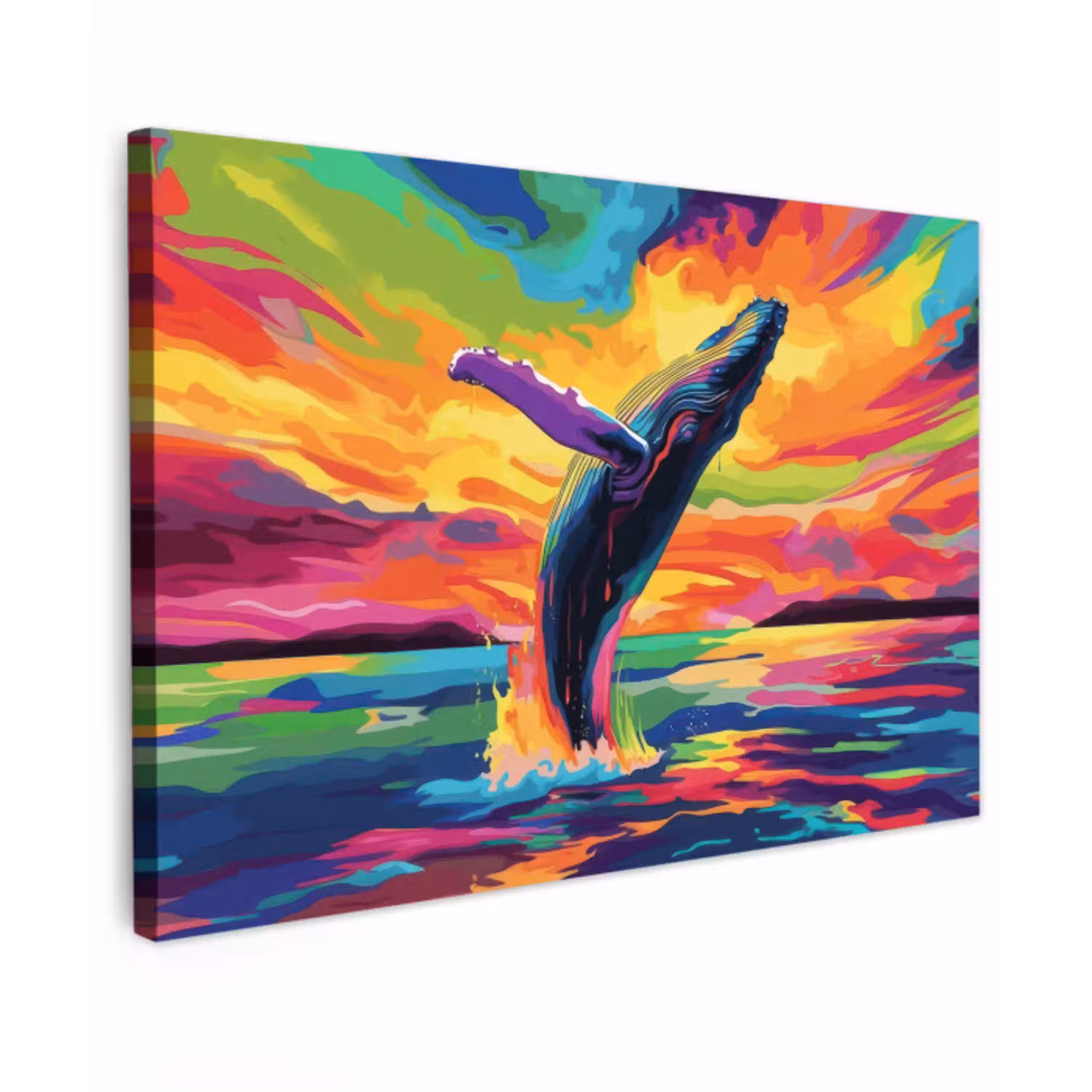 Zonsondergang - Walvis - Geschilderd - Kleurrijk canvas 2cm klein -z3d