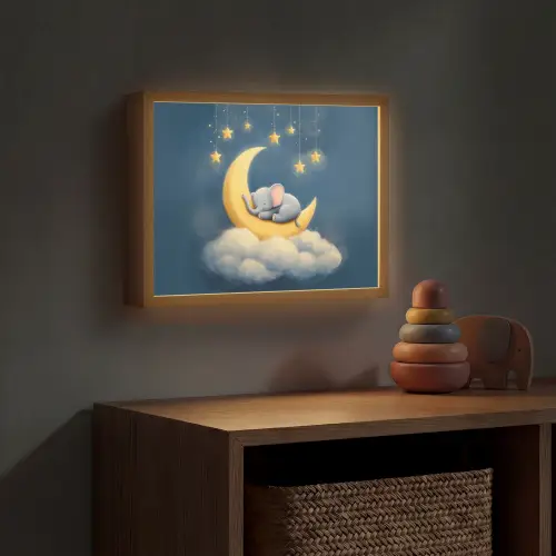 Sterren - Olifant - Maan - Wolken Light Box met batterij (Wandlamp kind) middel -sfeer5_kind
