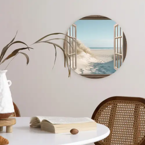 Doorkijk - Helmgras - Duinen - Zee - Landschap Wandcirkel kunststof plaat 5mm dik klein -sfeer4
