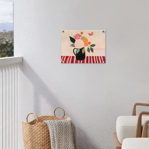 Vaas - Bloemen - Vlinder - Rood tuinposter los doek klein -sfeer8